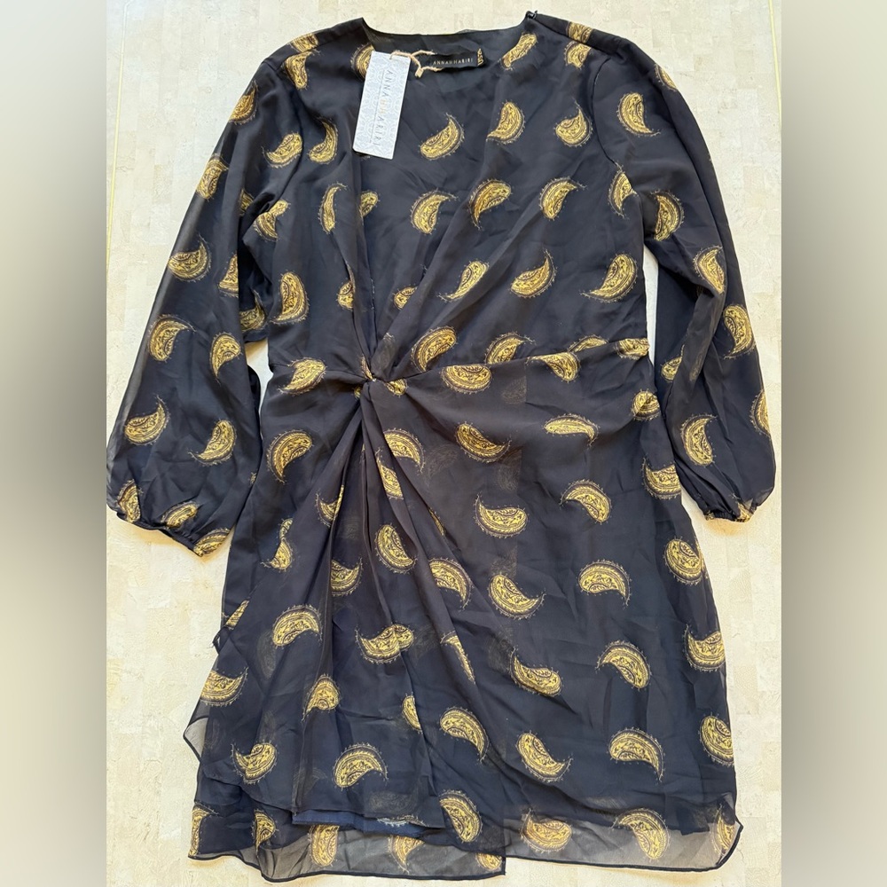 Annah Hariri Modest Dress Paisley Floral Black Midi Long Sleeve Abaya NWT‎ 20